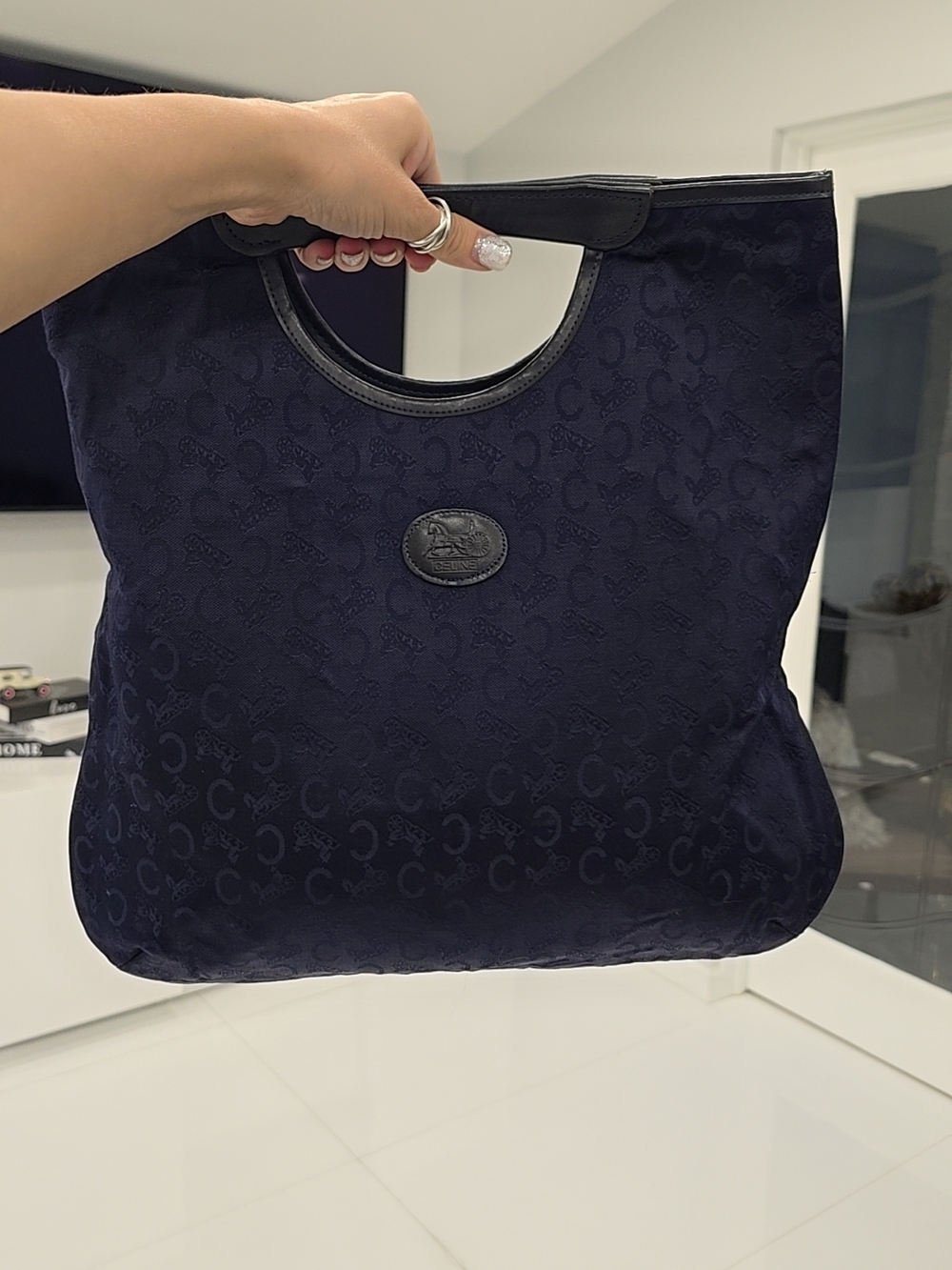 Celine Navy Blue Tote with Leather Trim and AMAZING CONDITION - Picture 8 of 11